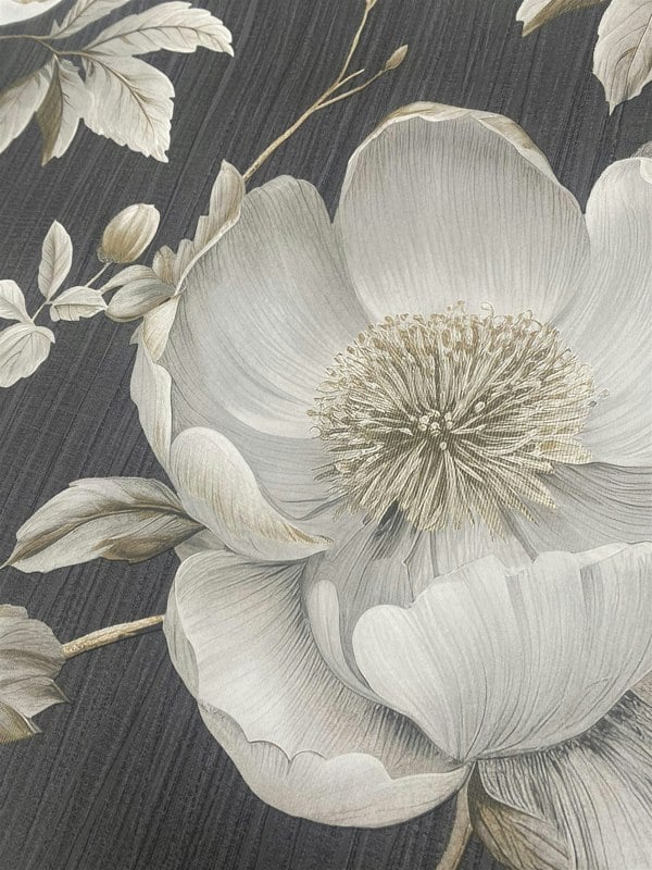 Muriva Alethia Floral Black Wallpaper