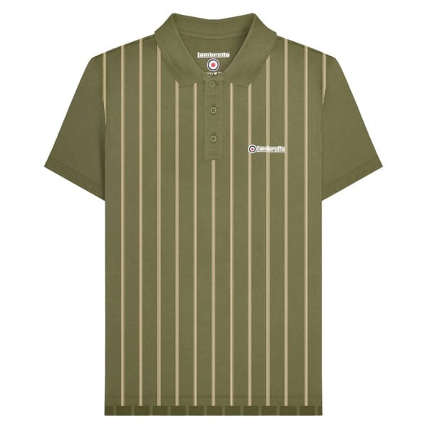 Lambretta Mens Pinstripe Polo Shirt - Khaki Green/Cream