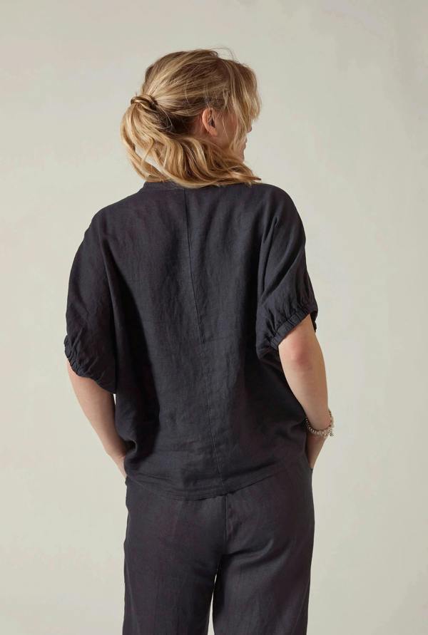 James Lakeland Relaxed Navy Linen Blouse