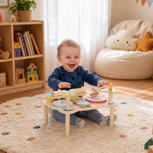 AIYAPLAY Kids Drum Kit, Wooden Musical Instruments for 18M-6Years, Natural