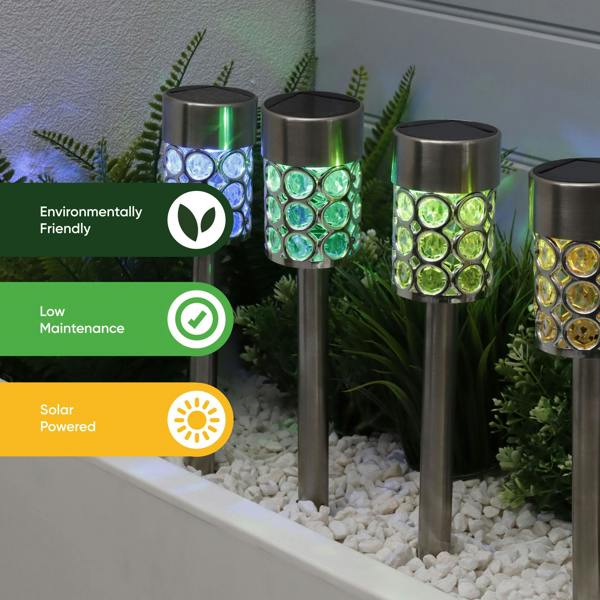 Gardenwize Pack of 4 Solar Crystal Stake Lights – Colour Changing LED Garden Lights