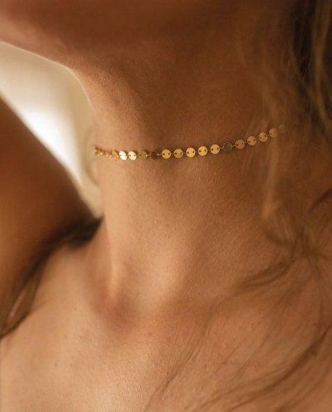 Dainty Gold 14K Disc Choker - Necklaces - Elk & Bloom