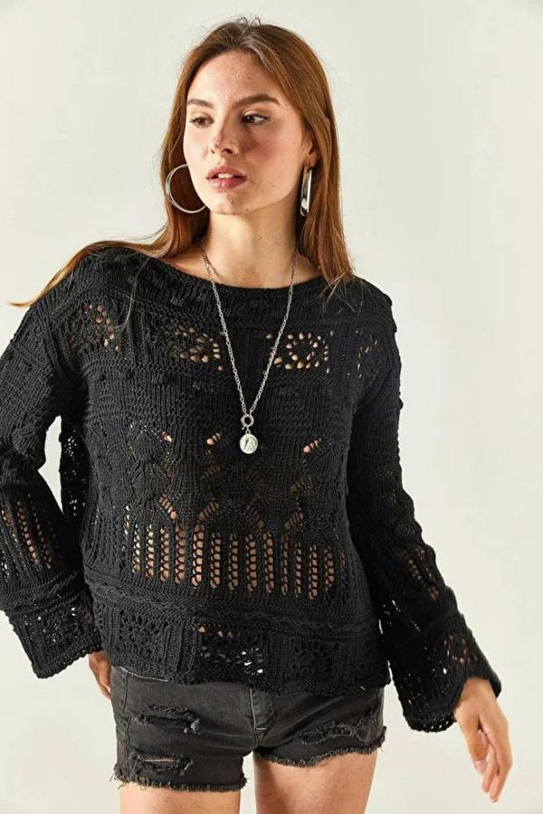 Hoxton Gal Mini Pom-Pom Openwork Cotton Knit Blouse