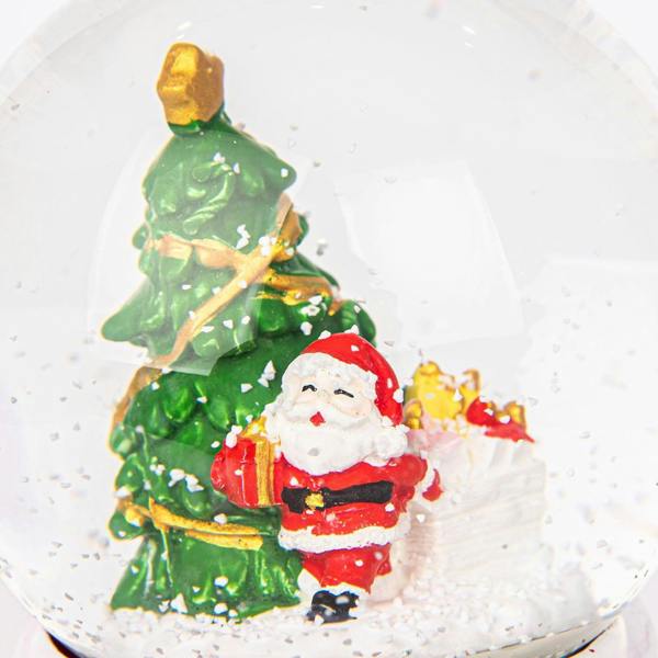 15cm Musical Christmas Snow Globe with Santa Tree Scene and Resin Base Festive Decoration image 3