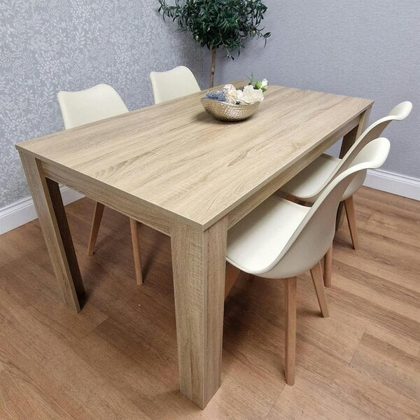 Kosy Koala Dining Table Set Oak Effect Table With 4 Cream Plastic Chairs Dining Room Furniture
