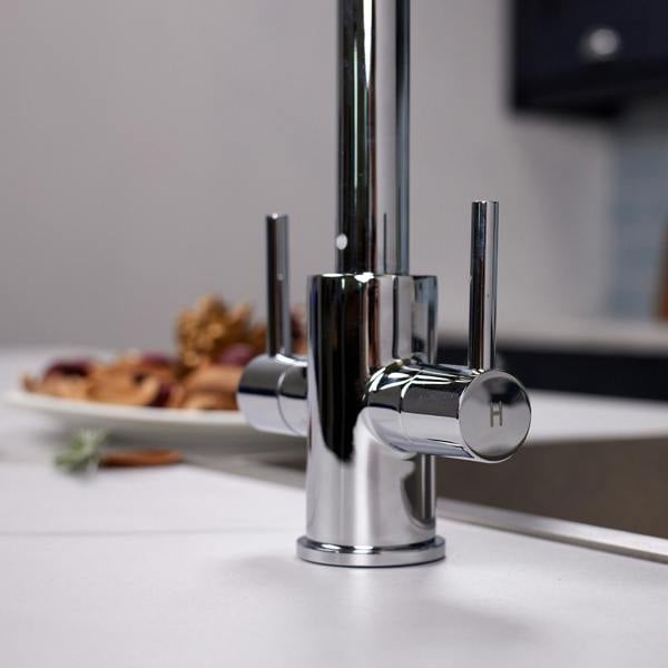 Flode Hammerfest | Dual Lever Kitchen Sink Mixer Tap with Swivel Spout | Polished Chrome Finish