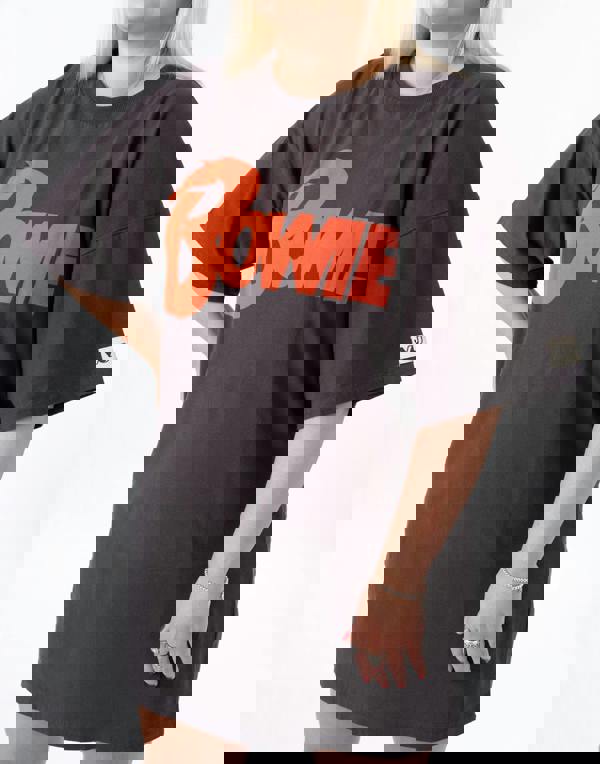 David Bowie Womens Grey Logo Oversized Short Sleeved T-Shirt