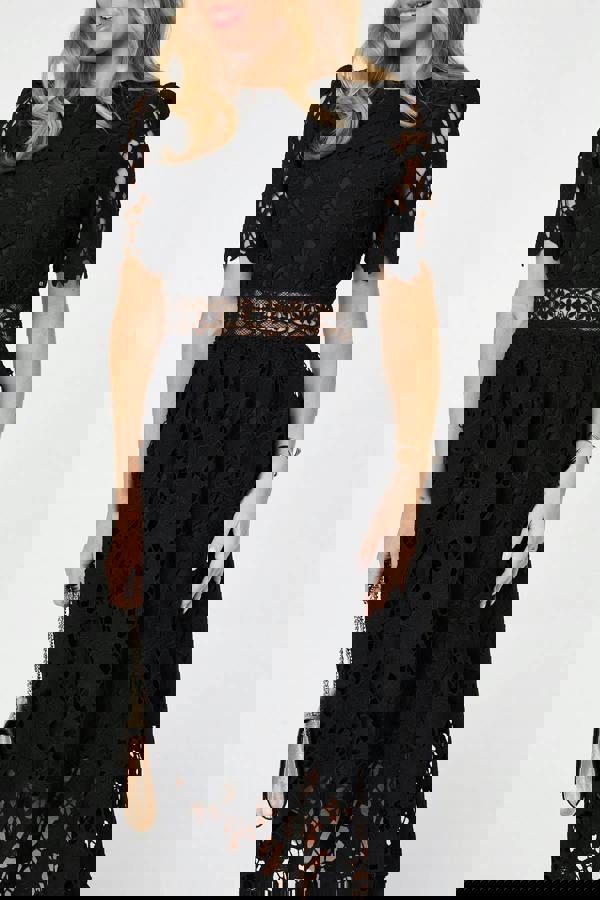 Black | Semi Sheer Lace Layer Midi Dress