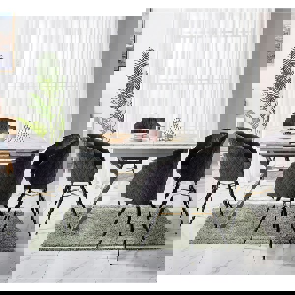 Life Interiors Single Vittorio Velvet Dining Chair with Black Metal Legs, Quilted Design Modern Accent Chair