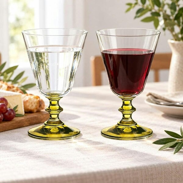 Crystal Wine Glasses – Hand Painted Green Stem - Set of 2
