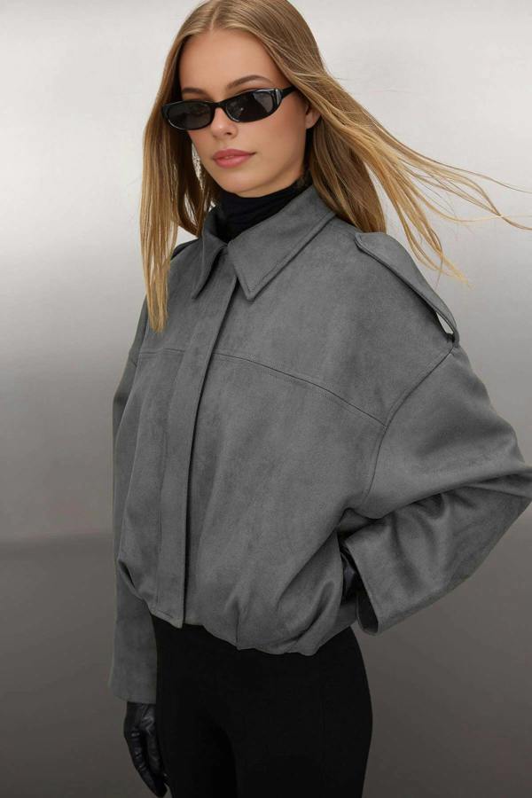 WOVCOR Oversize Fit Suede Bomber Thin Jacket