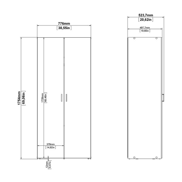 Wyld Haus Munich White Wooden Wardrobe 2 Doors and 3 Shelves