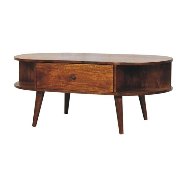 Artisan Furniture Solid Wood Chestnut Oval Coffee Table with 2 Drawers, Brown