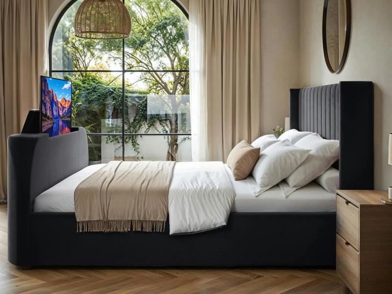 Flair Fallon TV Side Lift Ottoman Bed Charcoal Velvet