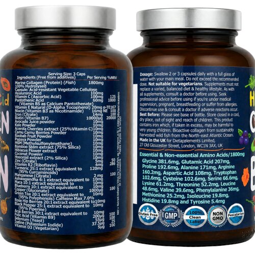 Dietapplements Marine Collagen, Hyaluronic Acid, Biotin, Vitamins, Minerals & Superfood - 35 Ingredients