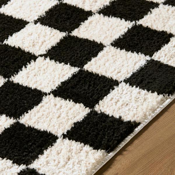 Livabliss Fossay Shag-Washable Cream Black Modern High Pile Checkered Rug