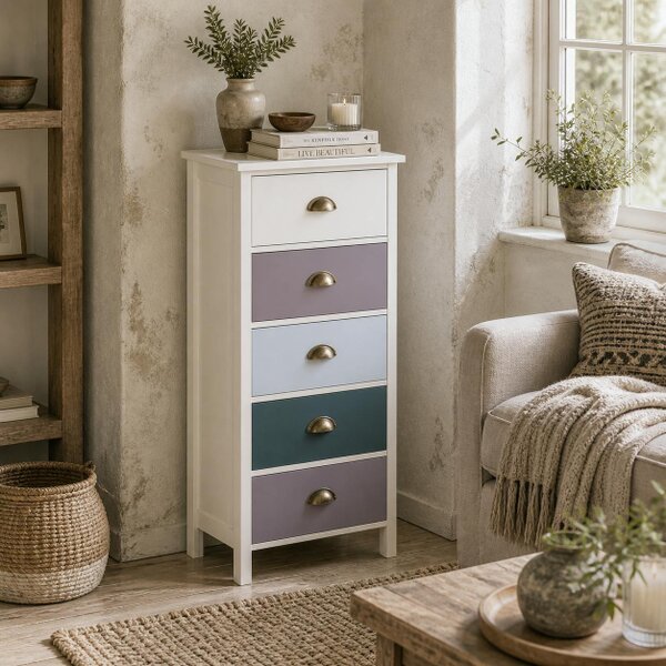 Wyld Haus Sanido Multicolour Metal And Fabric Blue Slim 5 Drawer Storage Chest