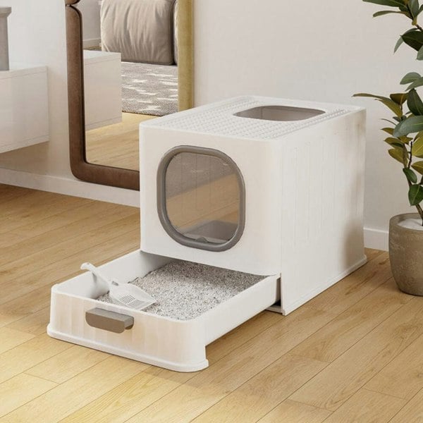 Enclosed Folding Cat Litter Box Toilet with Scoop Living and Home