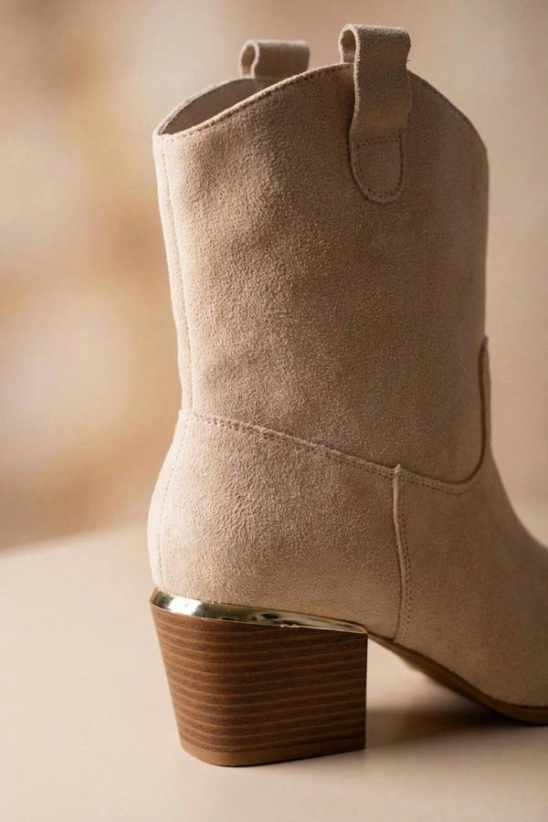 Jessie Womens Suede Western Ankle Boots - BEIGE