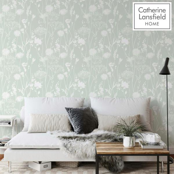 Catherine Lansfield Meadowsweet Floral Green Wallpaper