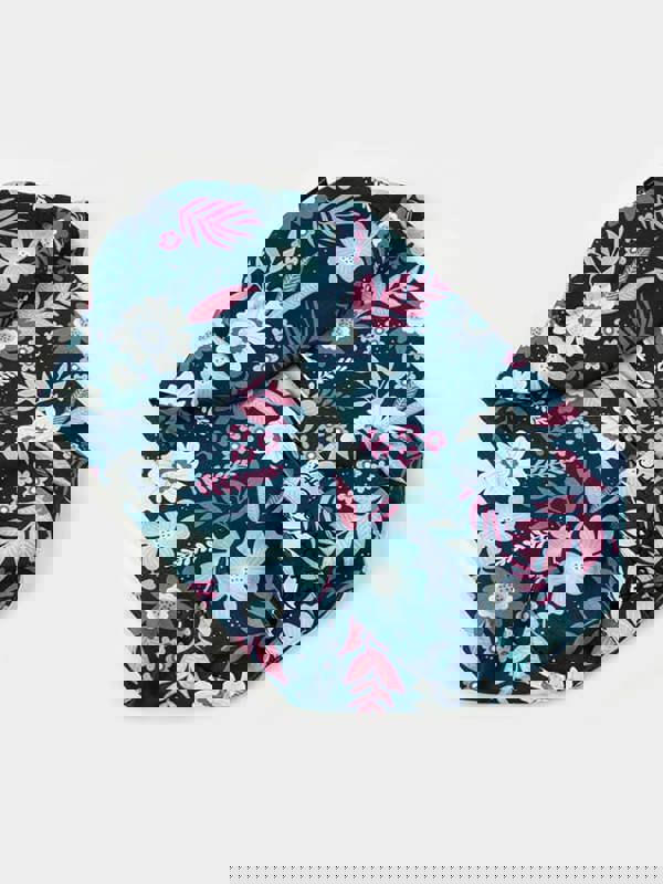 Yoga Studio Replacement Round Designed Bolster Outer Cushion Cover Blue Flowers Print