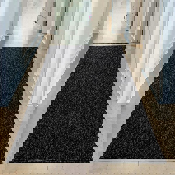 Dark Grey Low Pile Area Rug Plain Design