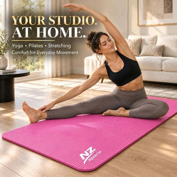 Night Zone 8mm NBR Yoga & Exercise Mat – Cushioned Latex-Free Fitness Mat - Pink