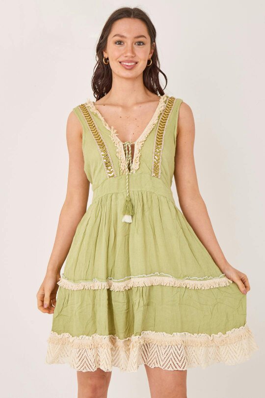 Elaina Fashion Boho Tiered Tassel Detail Dress