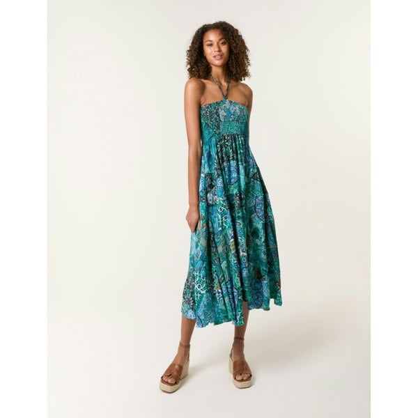 Blue Vanilla Patchwork Halter Neck Dress