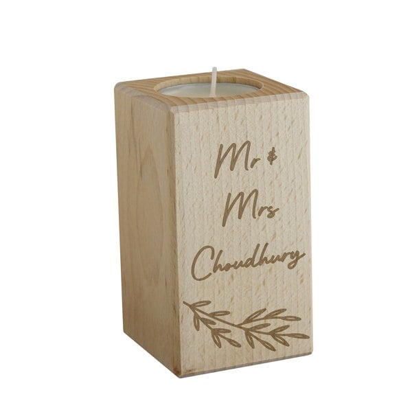 Personalised Memento Company Personalised Botanical Wooden Tealight Holder