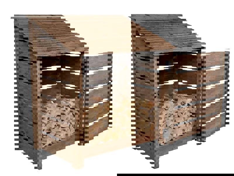 Arbor Garden Solutions Slatted Wooden Log Store with Door W-119cm, H-126cm or 180cm, D-88cm - Brown Finish