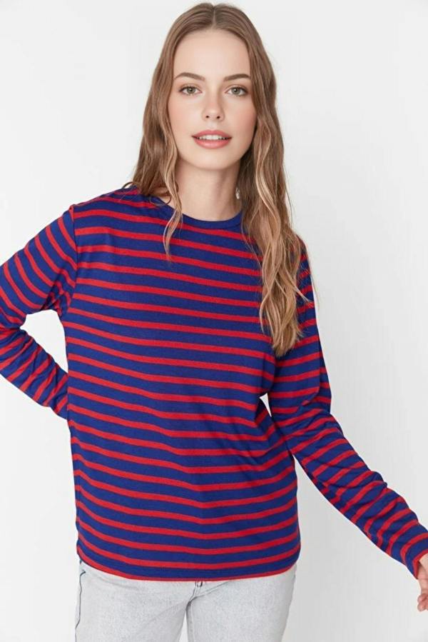 WOVCOR Striped Crew Neck Knit T-Shirt