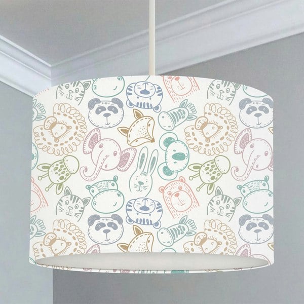 Gender neutral children's bedroom nursery animal outline ceiling lampshade