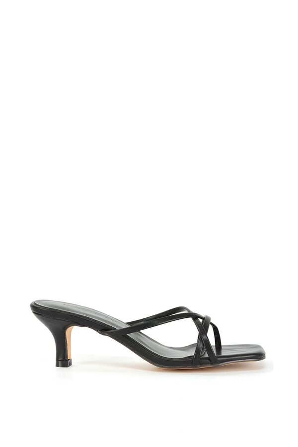 XY LONDON Strappy Square Toe Kitten Heel Slip on Mule Sandals