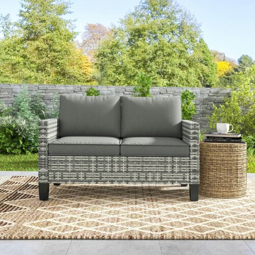 Wyld Haus Kalazi Rattan Light Grey 2 Seater Outdoor Sofa With Cushions