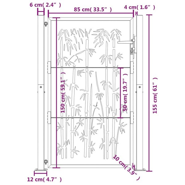 Berkfield Garden Gate Anthracite 105x155 cm Steel Bamboo Design