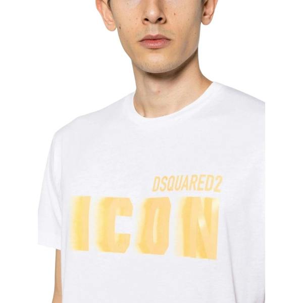 DSQUARED2 Icon Yellow Blur Print White Loose Fit  T-Shirt XS