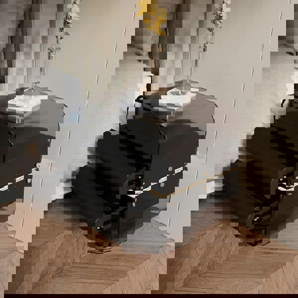 Friesen Rotateble Bedside Table With Storage & Light Strip-Weilai Concept