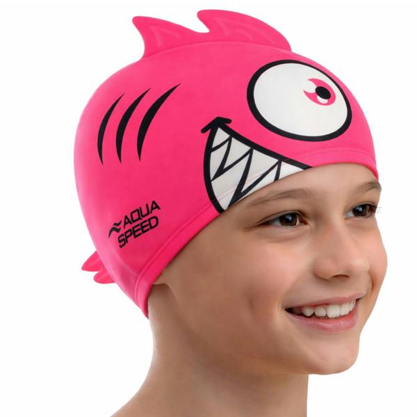 Aqua Speed Boys Girls Piranha Patterned Swimming Cap | Silicone 3D Print Easy Fit Swim Cap