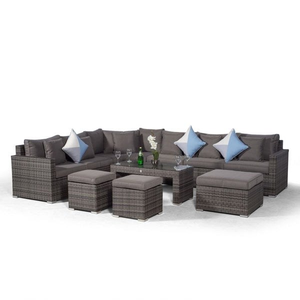 Giardino Santorini L Shape Modular 6 Seat Rattan Corner Sofa Set With Large Coffee Table, 2 Stools & Ottoman