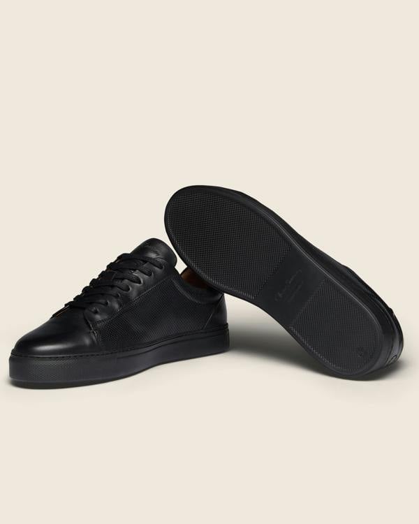 Oliver Sweeney Almada Mens Perforated Leather Trainers - Black/Black | CHO | Designer Mens Shoes
