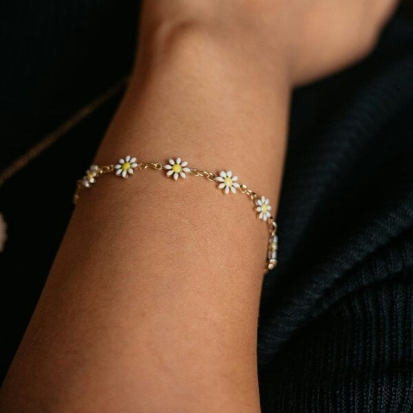 The Colourful Aura Multicolour Turquoise Sun Flower Summer Indie Boho Daisy Charms Bracelet - White