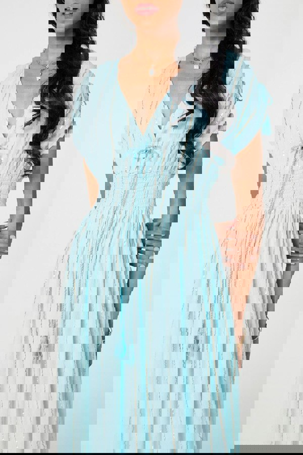 Light Blue | Striped Cap Sleeve Empire Maxi Dress