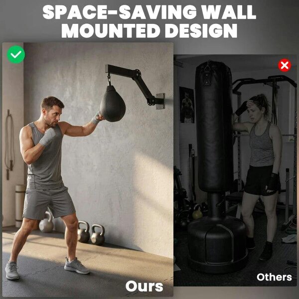 Wall Mount Speed Bag, Height Adjustable Boxing Speed Bag with Manual Air Pump and Wrenches, Home Gym Workout Equipment