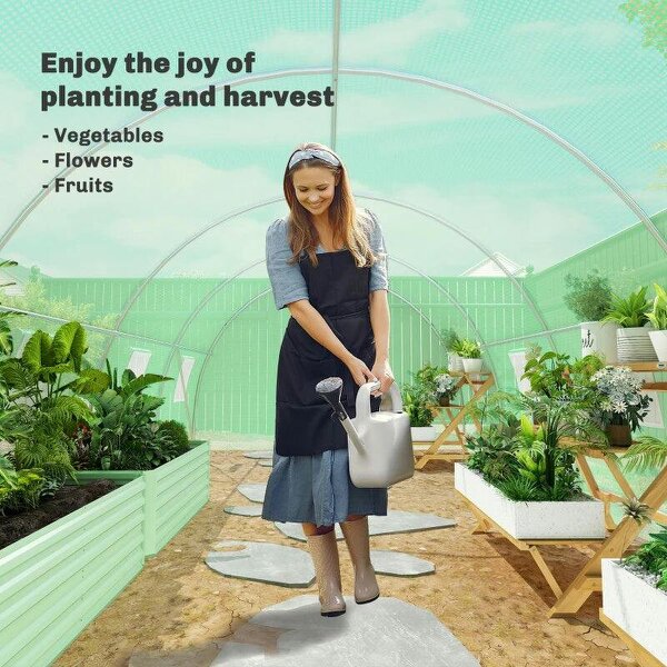 6 x 3 m Walk-in Polytunnel Greenhouse, Zipped Roll-Up Door, 8 Mesh Windows, UV-Resistant PE Cover, Green