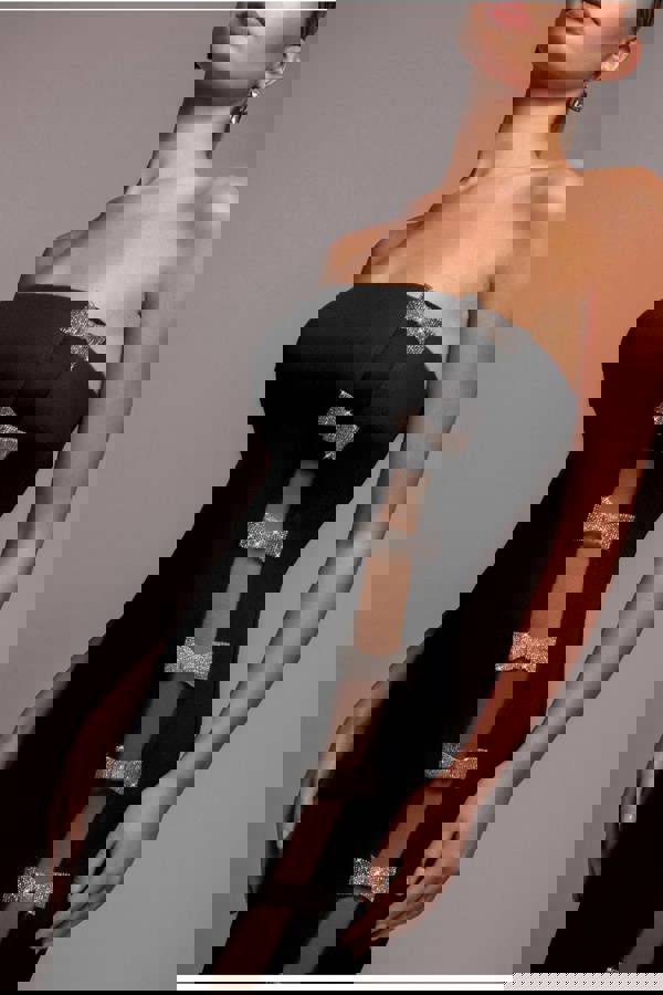 Bow Embellished Strapless Mermaid Maxi Dress - Black DR4422