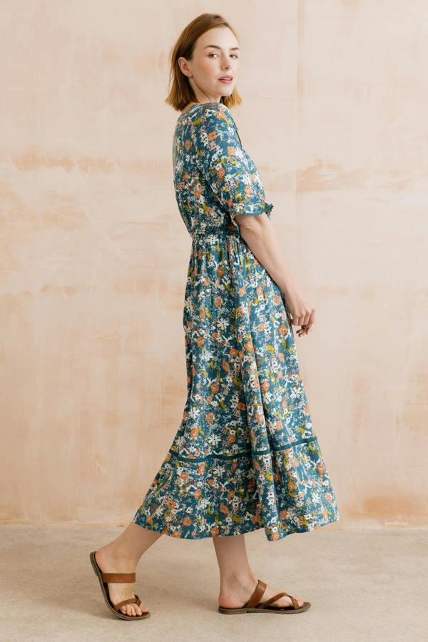 Lily & Me Solaris Ditsy Print Midi Dress Petrol