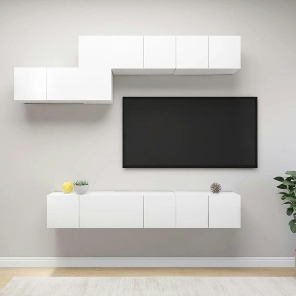Berkfield 7 Piece TV Cabinet Set White Engineered Wood