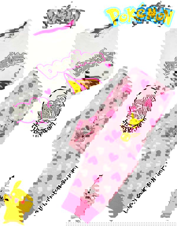 Pokemon Unisex Kids White Pikachu, Eeevee Short Sleeve Long Leg Pyjama Set