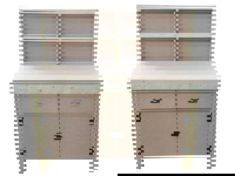 Wooden MDF Top Storage Workbench (V.4) – Sturdy Tool Cabinet with Lockable Cupboard, Drawers and Back Panel, Ideal for Garages, Workshops, and Studios